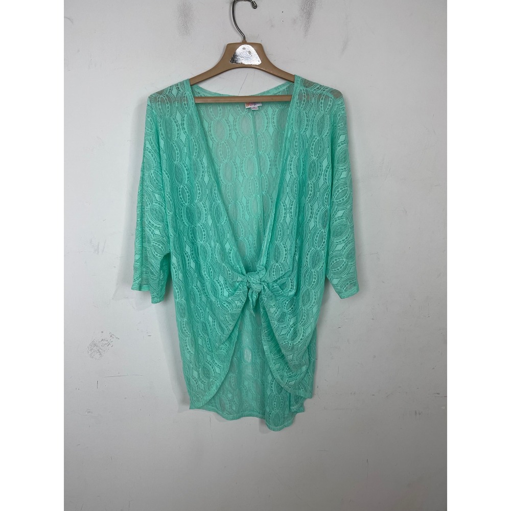 LuLaRoe Shirley Kimono Cardigan Mint Green Lace Tie Front Open Layering Medium